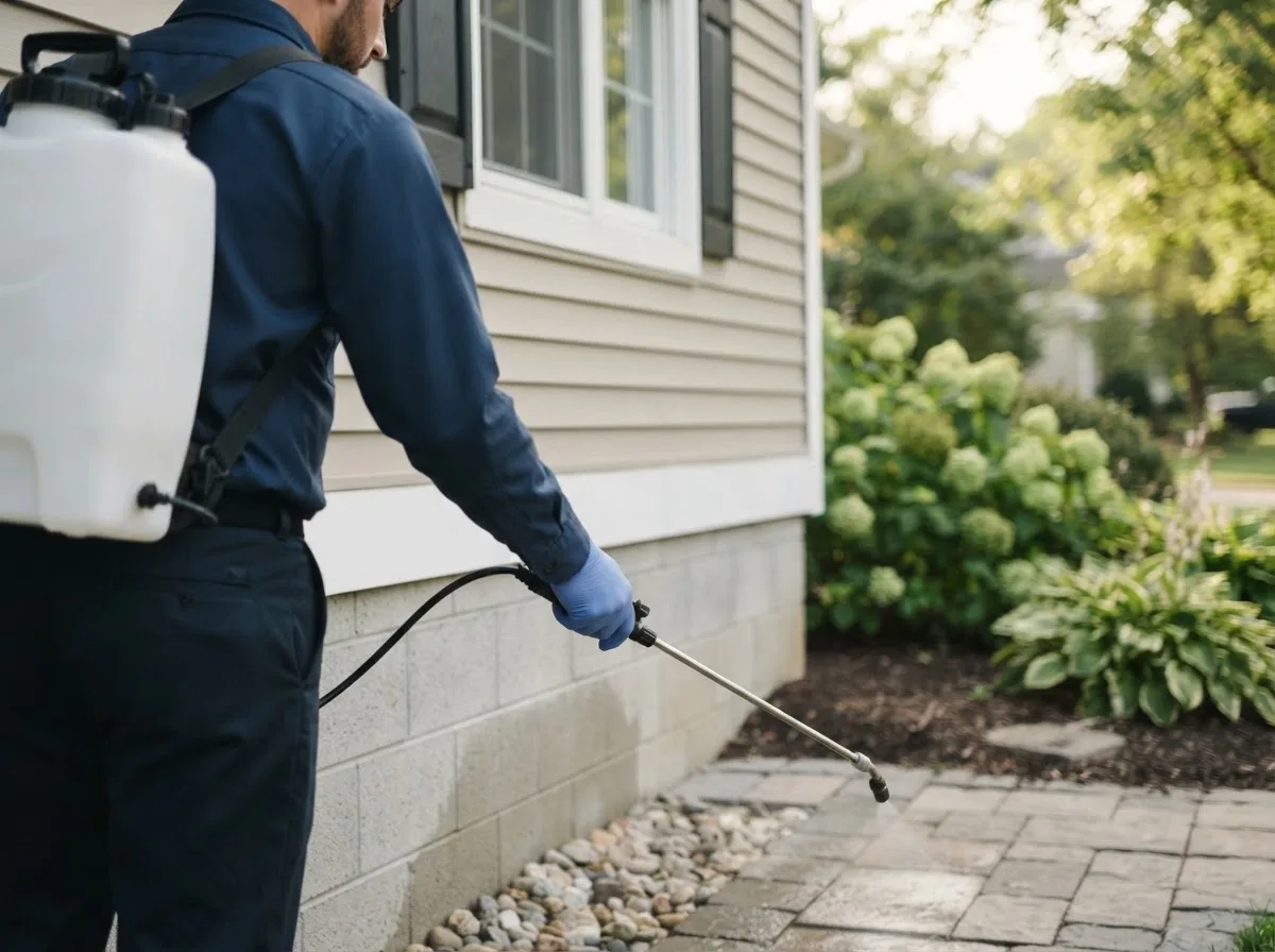 Pest control technician inspecting a home in Wales, ND
